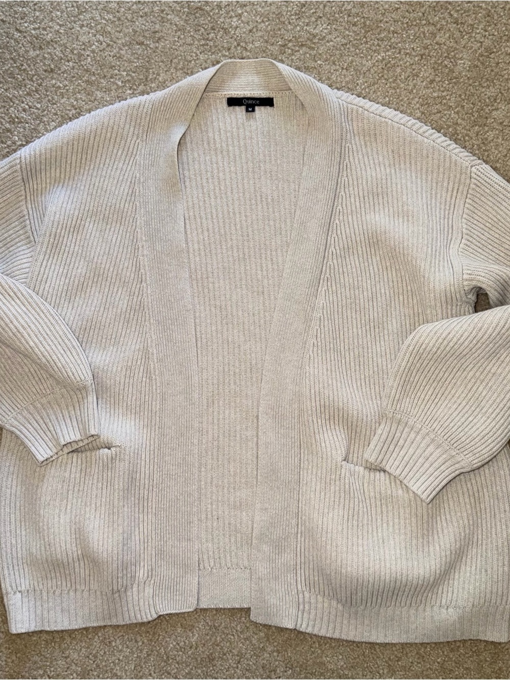 Quince 100% Cotton Open-Front Ribbed Cardigan in Cream Size M - Picture 2 of 11